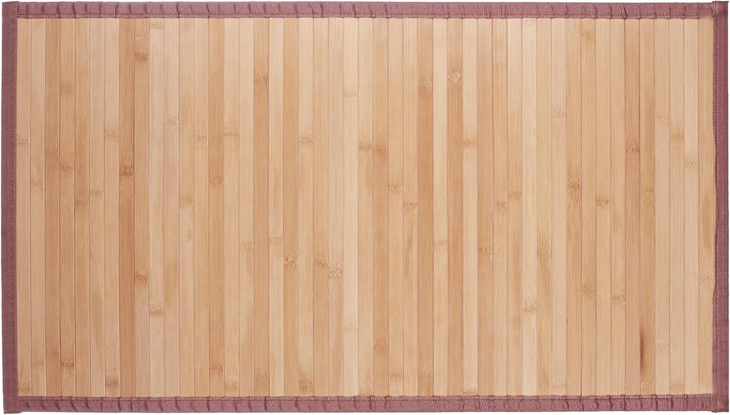 Relaxdays bamboe badmat, vochtresistent, rand van textiel, voetmat voor bad of douche, 80 x 45 cm, natuur - Maat 80 x 45 cm