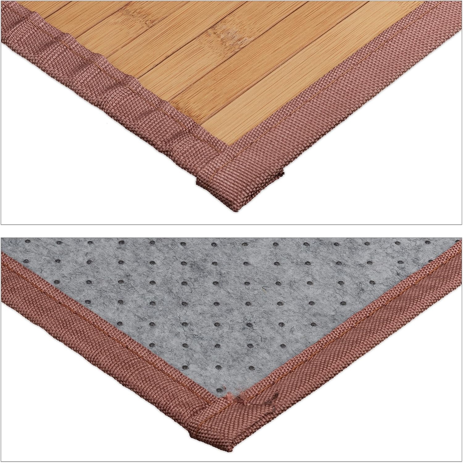 Relaxdays bamboe badmat, vochtresistent, rand van textiel, voetmat voor bad of douche, 80 x 45 cm, natuur - Maat 80 x 45 cm