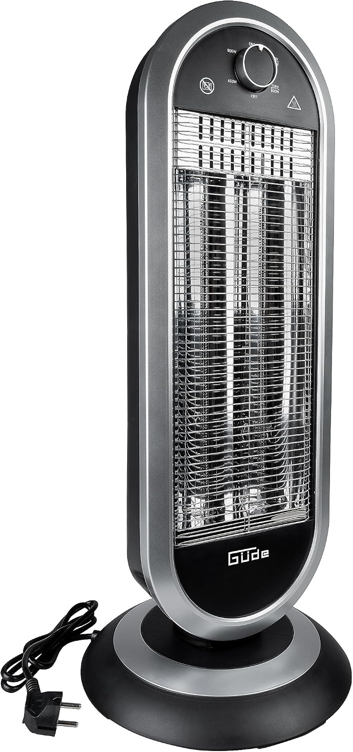 Güde Infrarood warmtestraler GIH 900 (900 W verwarmingsvermogen, 2 warmtestanden (450/900 W) met of zonder oscillatie, 20 m³ max. ruimteverwarmingsvermogen, koolstofverwarmingselementen, grote voet &