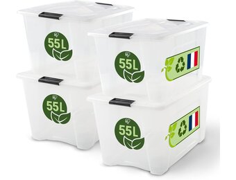 Iris Ohyama Opbergboxen met deksel 55L - Transparant - 58 x 38 x 36,5 cm - Set van 4
