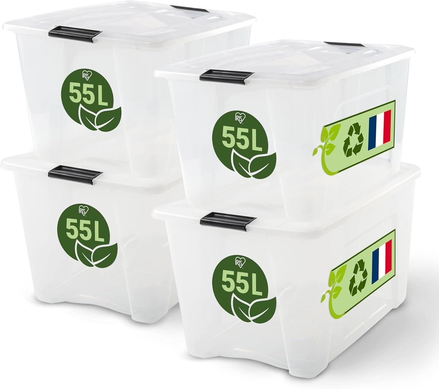 Iris Ohyama Opbergboxen met deksel 55L - Transparant - 58 x 38 x 36,5 cm - Set van 4