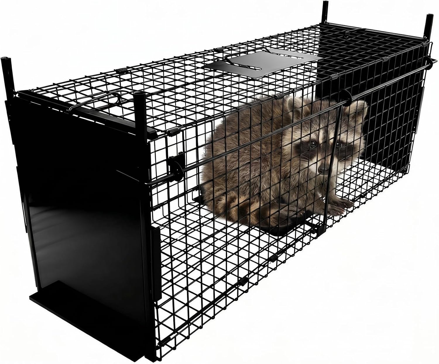 Thealyn Dierkooi Val 105 x 40 x 31 cm Dubbeldeur Dierenval Metalen Vangkooi Diervriendelijke Levende Dierenval voor Konijnen, Zwerfkatten, Eekhoorns, Wasberen, Mollen, Goffers en Opossums