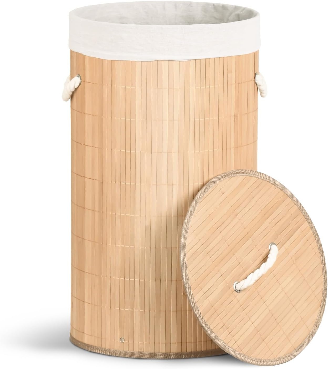 VOUNOT Wasmand van Bamboe - 58L - Rond - Natuurlijk hout