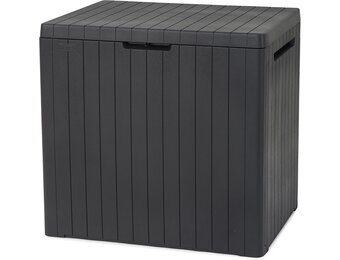 Keter City Box, opbergdoos, donkergrijs, inhoud: 113 l, afmetingen: H x B 55 x 44 x 57,8 cm, ideaal voor balkon en kleine oppervlakken, houtlook