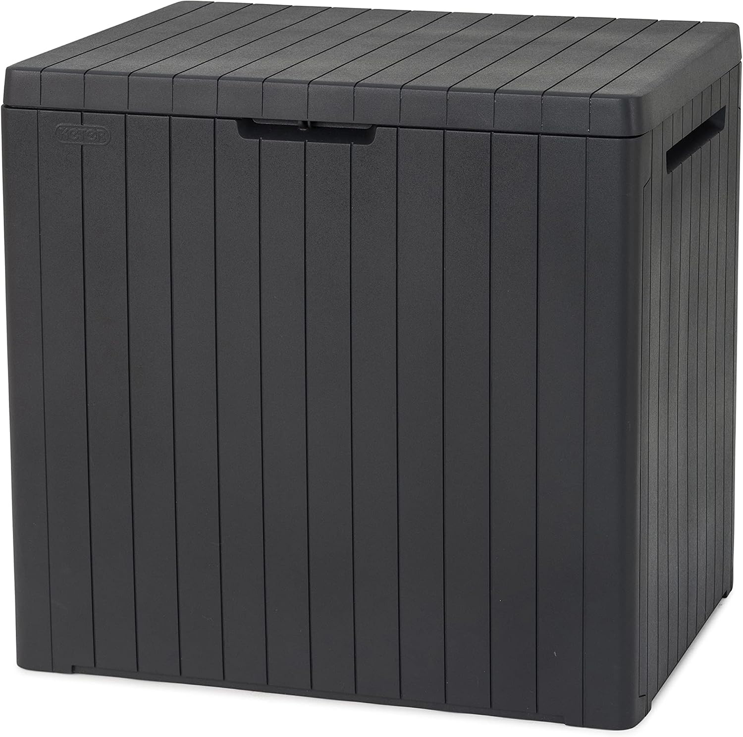 Keter City Box, opbergdoos, donkergrijs, inhoud: 113 l, afmetingen: H x B 55 x 44 x 57,8 cm, ideaal voor balkon en kleine oppervlakken, houtlook