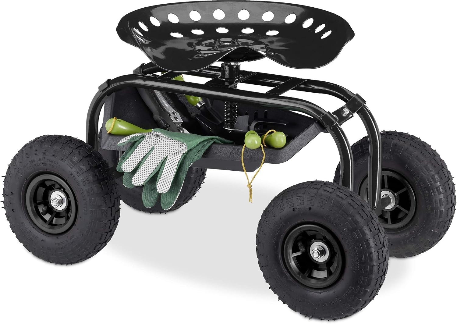 Relaxdays tuinkruk op wielen, zitkruk, garage, 150 kg, hoogte verstelbaar 48-56 cm, verrijdbare kruk met 4 wielen, zwart