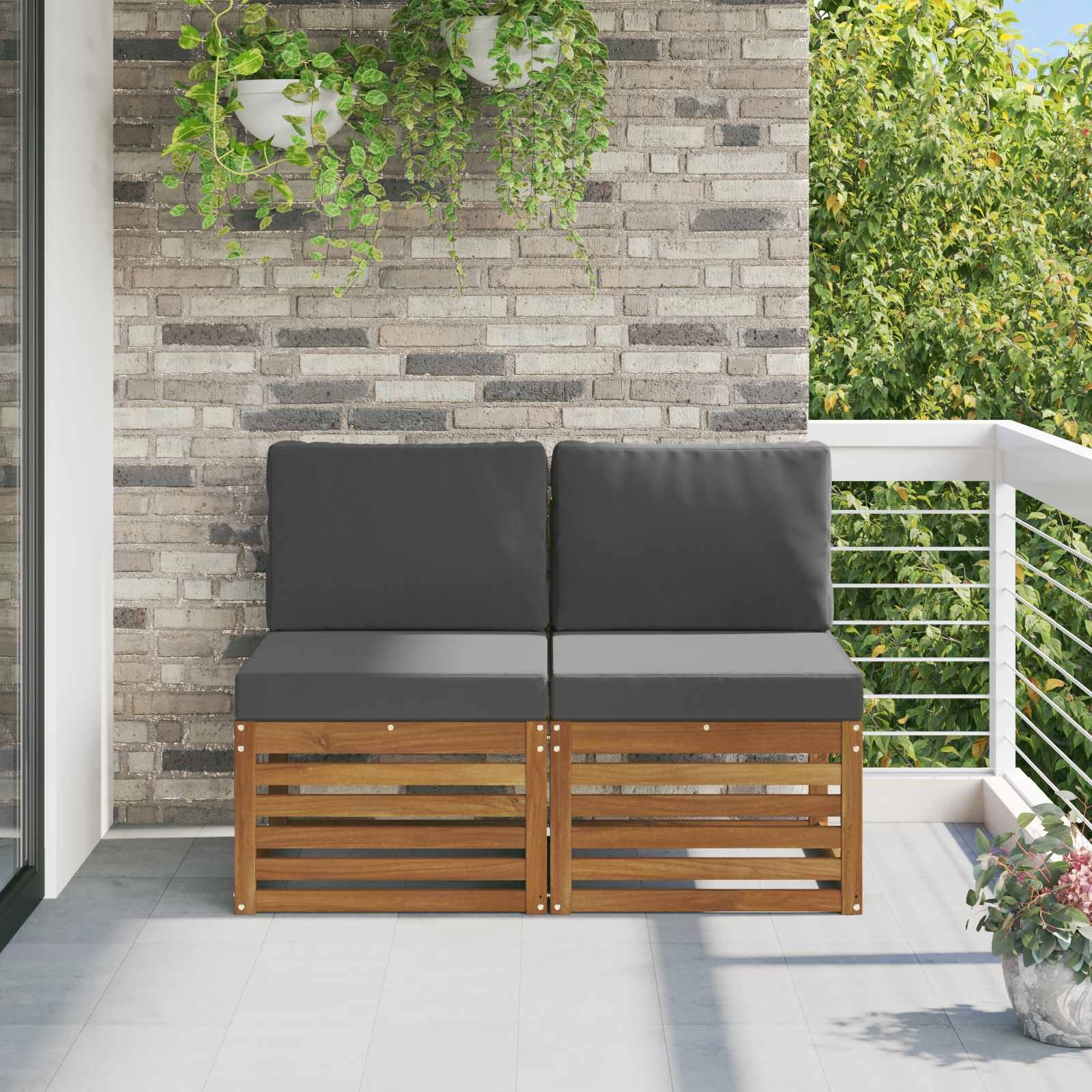 vidaXL Buiten Midden Sofa 2 st 2-zits Massief Acaciahout Naturel