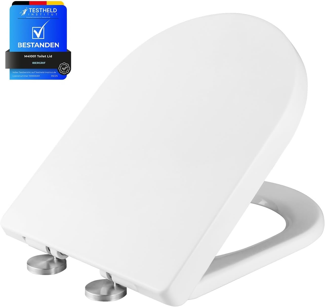 Ibergrif M41001 D-vorm Toiletdeksel Softclose Quick Release WC-bril Verstelbare bril Scharnieren Eenvoudige Reiniging Algemeen Doel Wit Toiletbril
