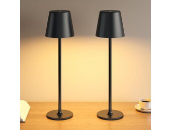 Draadloze LED-tafellampen Set van 2, Dimbare touch nachtkastlampen, Accu tafellamp voor binnen/buiten, 3 warmwitte standen, IP54 waterdicht, Metalen behuizing, Zwart