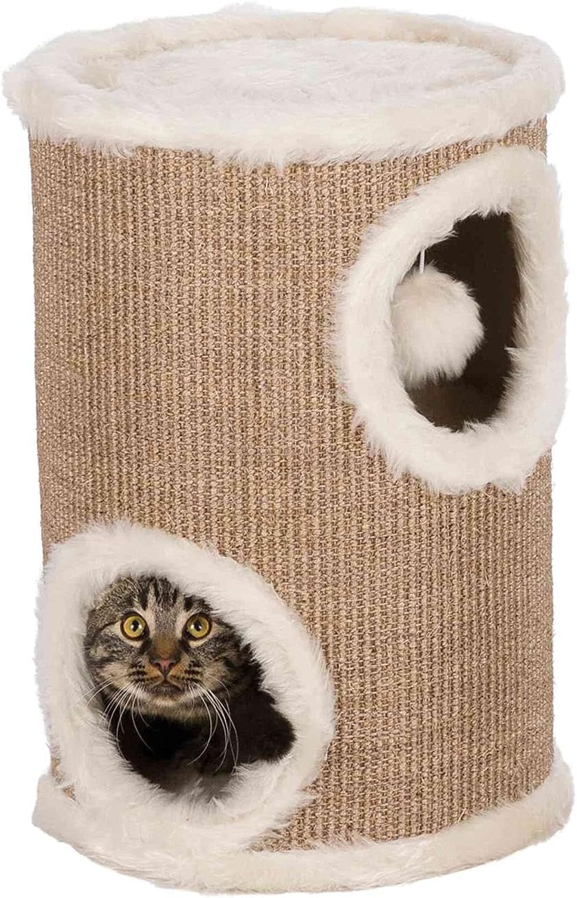 TRIXIE Kattenton Edoardo 4331, 50 cm in taupe/crème, krabton met twee verdiepingen voor katten met gevoerd ligvlak en sisalkraboppervlak, gezellig en stabiel