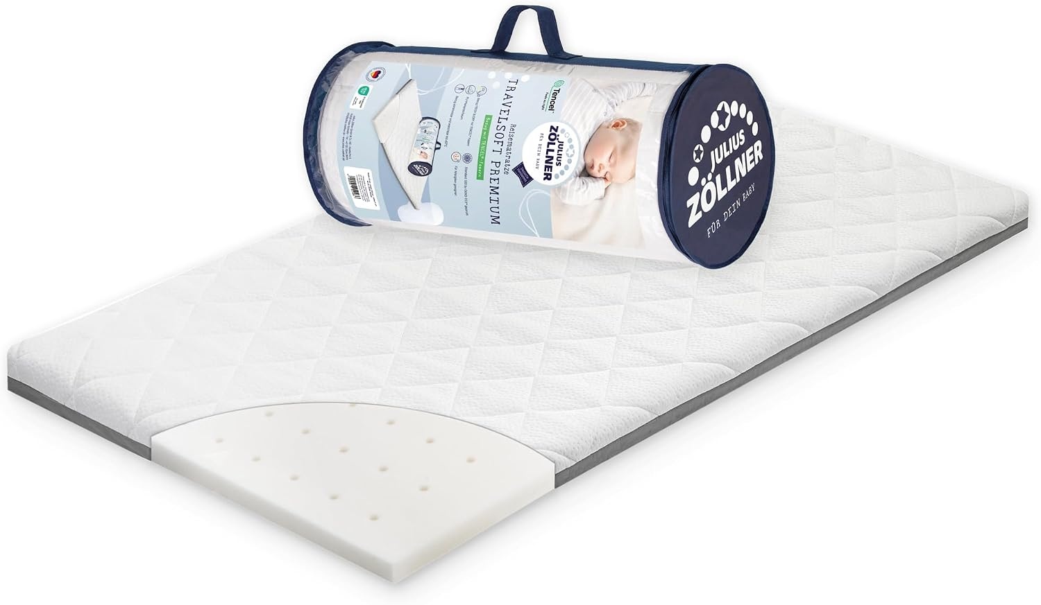 Julius Zöllner Reisbedmatras - Travelsoft Premium, Gemaakt in Duitsland, OEKO-TEX Standaard 100, Maat: 60/120 cm