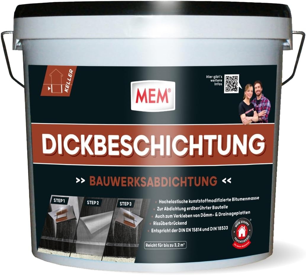 MEM Dikke coating, voor nieuwe en oude gebouwen, bestand tegen verrotting, gebruiksklaar, eenvoudig te verwerken, oplosmiddelvrij, 12 l, donkerbruin