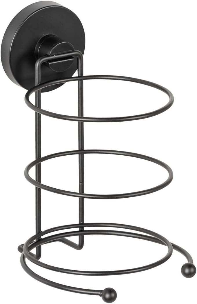 WENKO Vacuum-Loc Milazzo Föhnhouder voor de badkamer, met kabelhouder, bevestigen zonder boren met vacuüm, staal zwart gelakt, loft-stijl, 11,5 x 17,5 x 14,5 cm