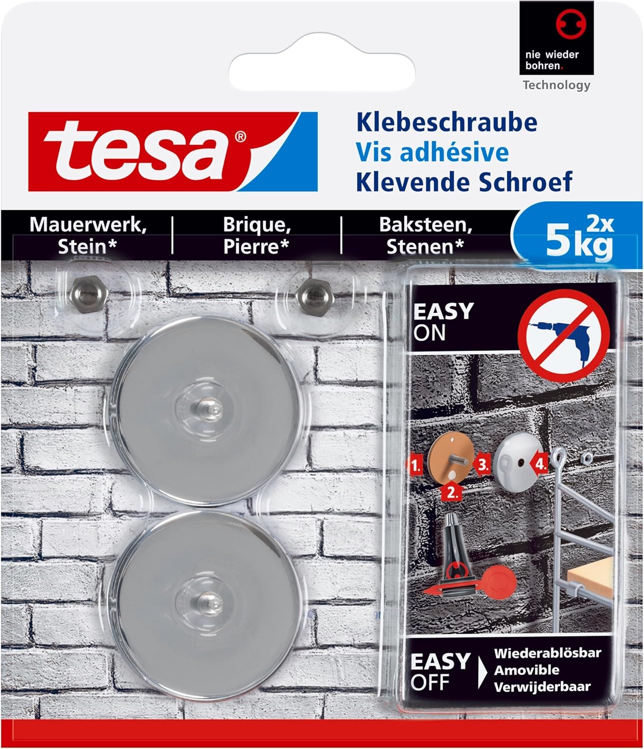 tesa Lijmschroef voor Metselwerk en Steen - Rechthoekig - 5 kg - 2 Stuks