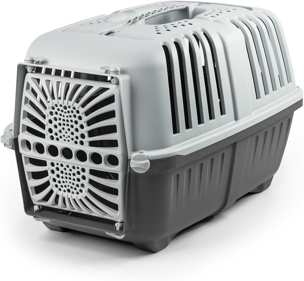 lionto hondentransportbox van stevig gerecycled kunststof, 55x36x36 cm, transportbox met handig sluitsysteem & handvat, ook geschikt voor katten & kleine huisdieren, tot 15kg, antraciet