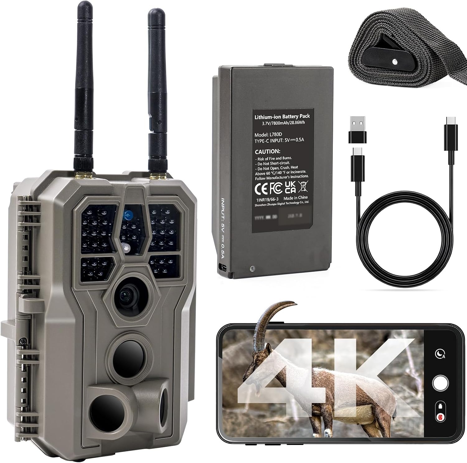 GardePro E8 2.0 Pro 4K Wildcamera met WiFi en Bluetooth, Matte Grijs