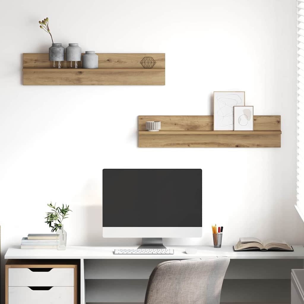 vidaXL Wandplank 2 st Artisan Eiken 80 x 11,5 x 18 cm Bewerkt hout