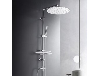 Douchesysteem Regendouche 30 cm RVS met Legplank Chroom - 24% korting