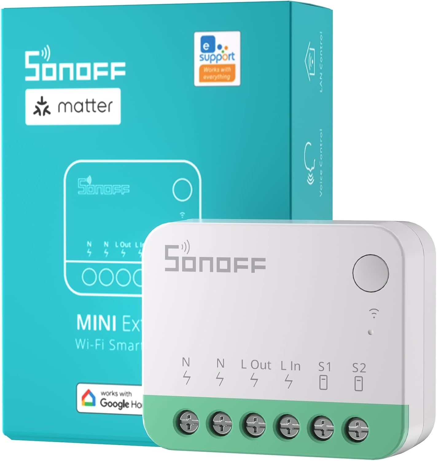 Mini WiFi inbouw relaisschakelaar 2-weg Matter 10A 2400W - 29% korting