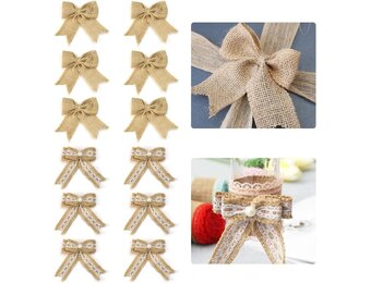 12 stuks jute strikken, rustieke vitnage, natuurlijke decoratie, handgemaakte jutestrikken, knutselaccessoires voor bruiloft, strikken voor het inpakken van geschenken, kerstboomversiering