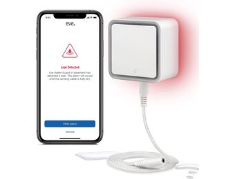 Eve Water Guard - Slimme watermelder met 2 meter lange sensorkabel (verlengbaar), alarm van 100 dB en berichtgeving over waterlekkage op iPhone, iPad, Apple Watch (Apple Home), Bluetooth, Thread