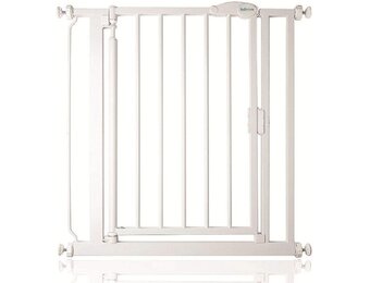 Safetots Self Closing Klemhek, Zelfsluitend, Traphekje Zonder Boren, Klembevestging, 68.5 cm - 75 cm, Wit, Veiligheidshekje voor trap en deur, Kinderhek Eenvoudig Geïnstalleerd