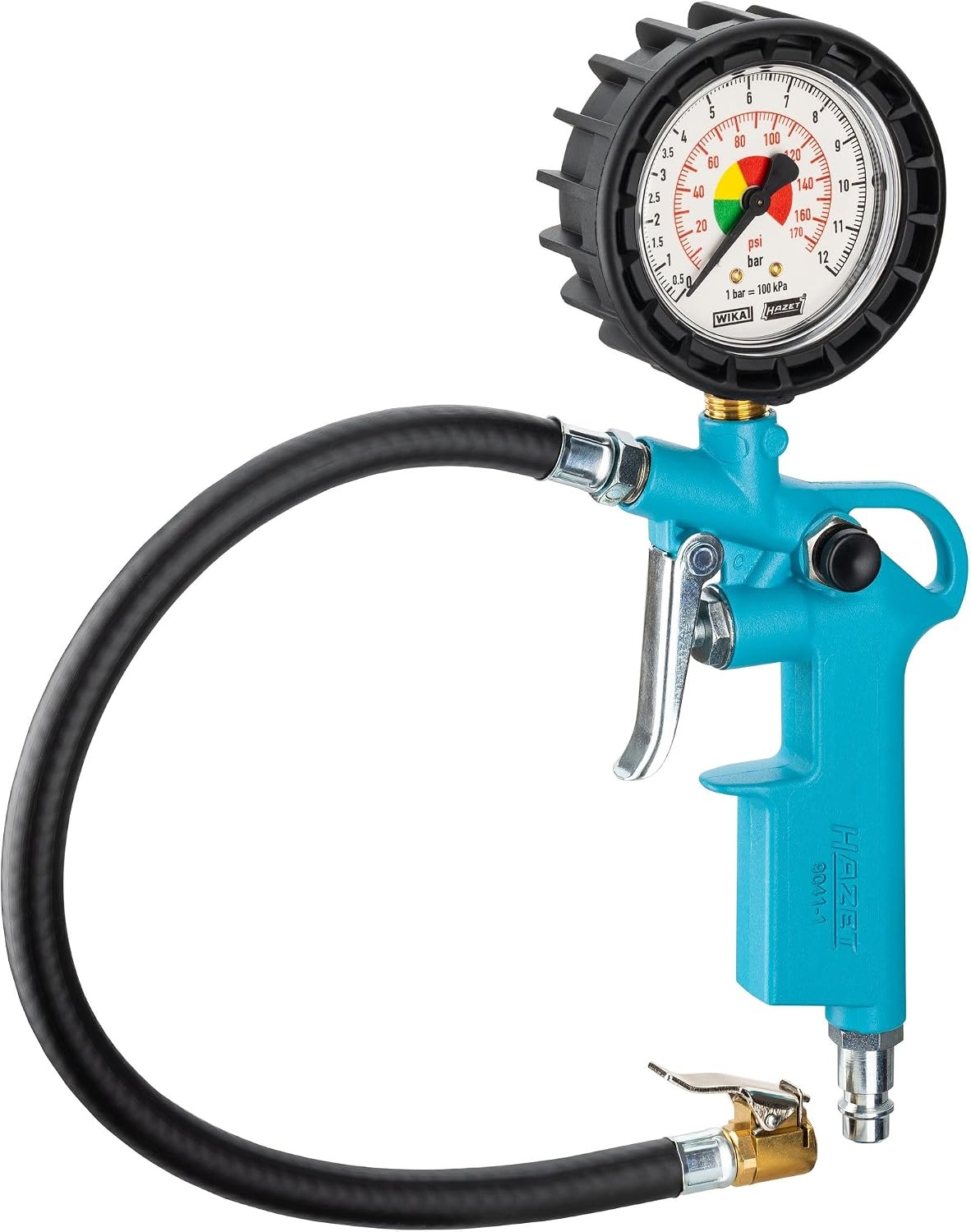 HAZET bandenspanningsmeter 9041-1 | manometer meetbereik: 0-12 bar, slanglengte: 400 mm, manometerdiameter: 63 mm | bandenspanningsmeter voor auto's, motoren, vrachtwagens en nog veel meer'.