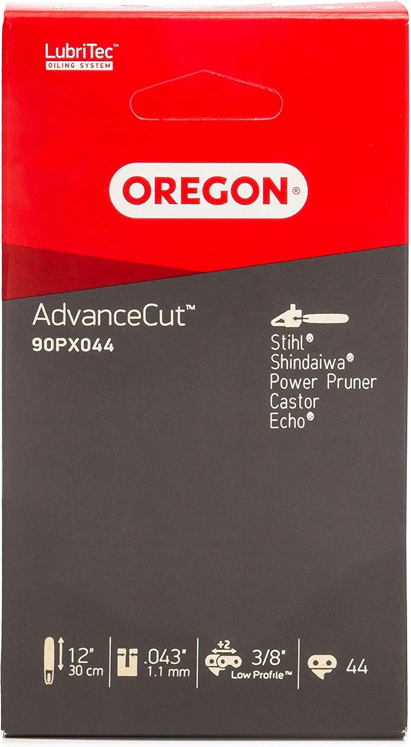 Oregon AdvanceCut 3/8" Zaagketting, Laag Profiel, 1,1 mm (0,43 inch), Chamfer Chisel Zaagketting, Voor Een 30 cm (12") Rail, 44 Aandrijfschakels, Geschikt Voor Stihl En Meer (90PX)