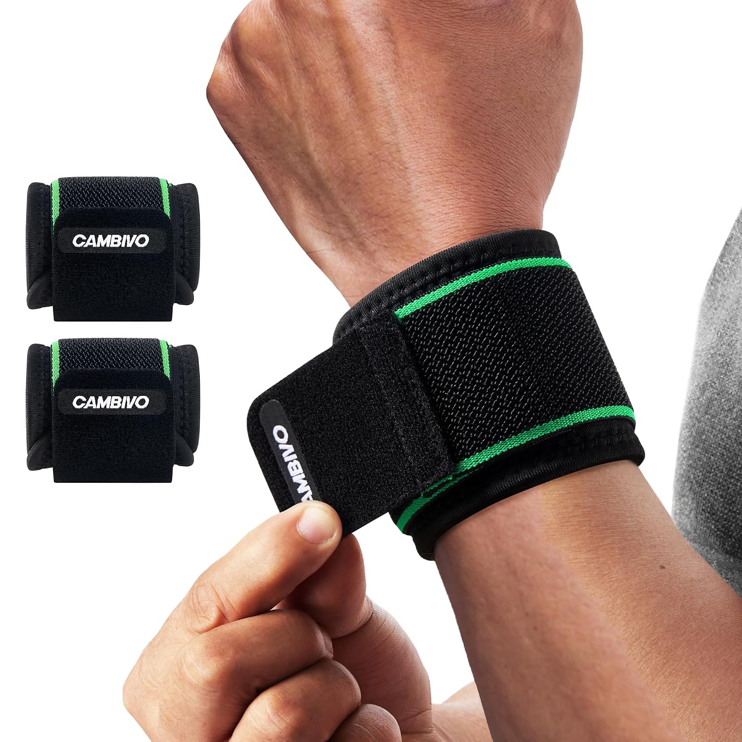 Cambivo Verstelbare Polsbanden - Polsondersteuning voor Fitness en Krachttraining - Groen - 2 Stuks