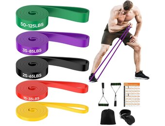 Fokky Fitnessbanden, set van 5 weerstandsbanden, in 5 sterktes, fitnessband met deuranker, 2 handgrepen, draagtas en trainingshandleiding, weerstandsbanden voor crossfit, yoga, pilates