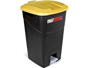 Tayg - Afvalbak van 60 liter met pedaal, zwarte bodem en geel deksel, kunststof