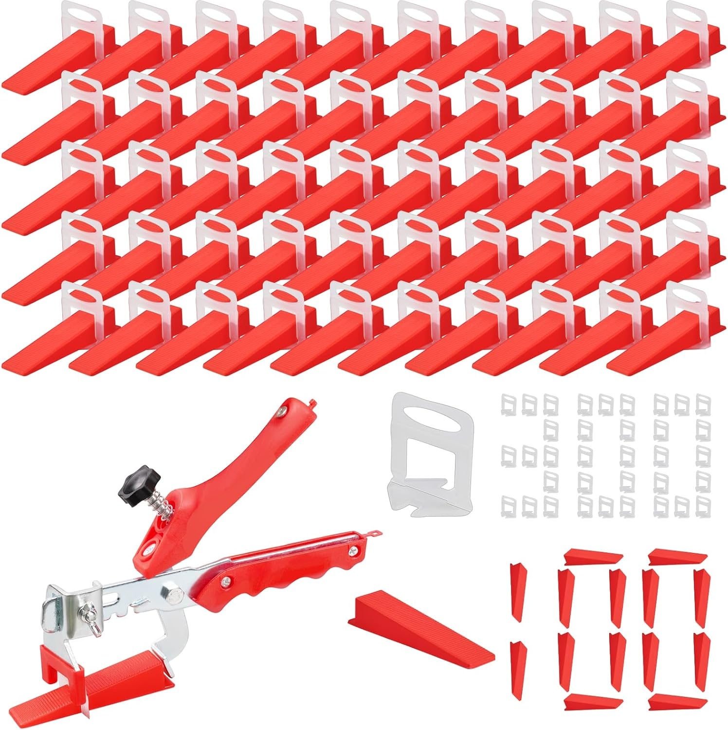 Flintronic 401 stuks nivelleringssysteem voor tegels, nivellerer voor tegels, 1 tang voor tegels, 300 stuks clips, afstandhouders, nivellering, 100 herbruikbare wiggen voor tegels (2 mm)