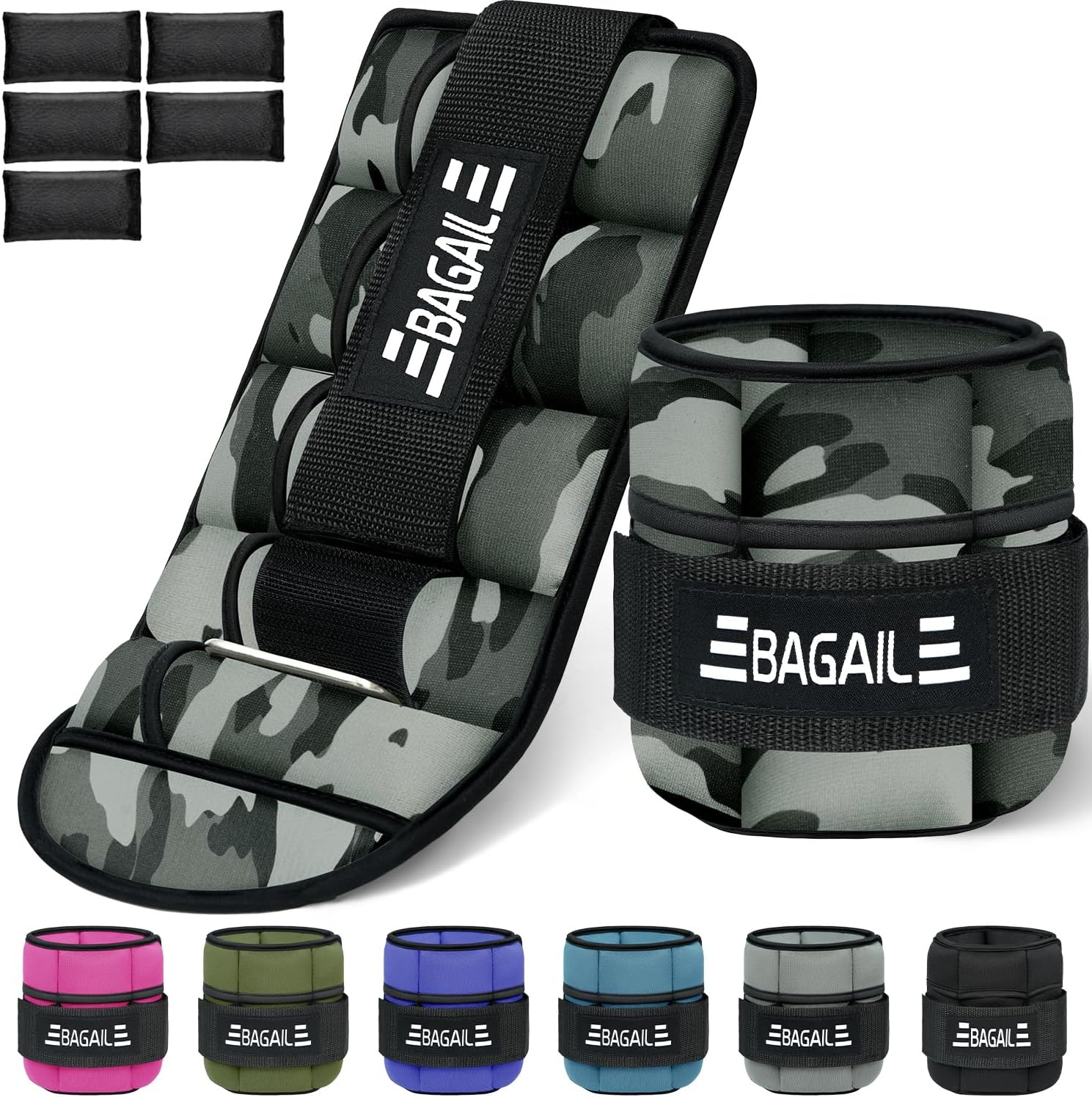BAGAIL Verstelbare Enkelgewichten - 0.4 tot 1.6 kg - Camouflage - 2 stuks