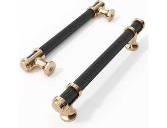Furniware Set van 10 matzwarte en champagnebronzen kasthandgrepen, 128 mm (5 inch) gatenafstand, kleurgeblokkeerde kastgrepen met lijnontwerp, moderne trekhandgrepen voor keuken, ladekast, kledingkast