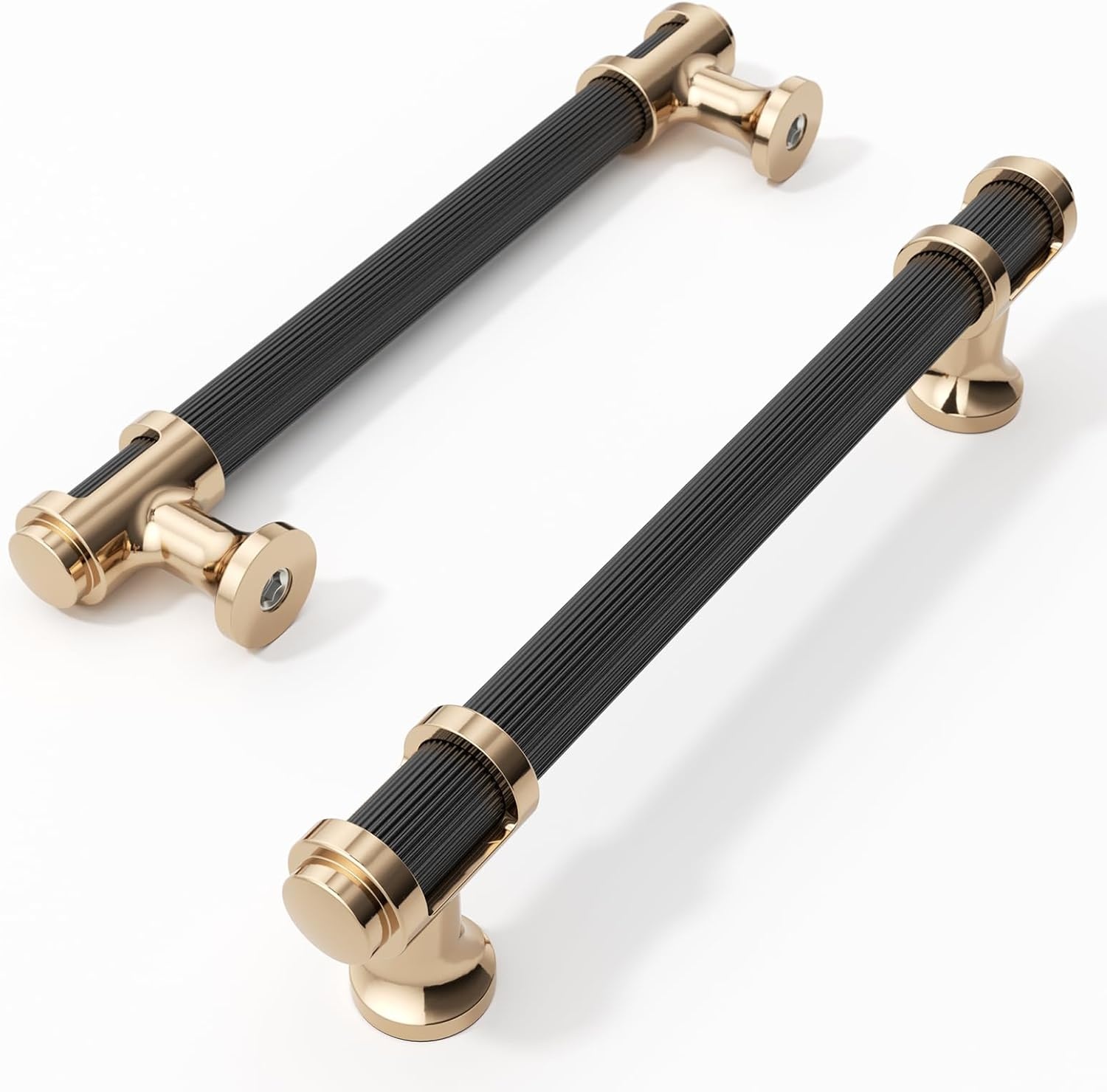 Furniware Set van 10 matzwarte en champagnebronzen kasthandgrepen, 128 mm (5 inch) gatenafstand, kleurgeblokkeerde kastgrepen met lijnontwerp, moderne trekhandgrepen voor keuken, ladekast, kledingkast