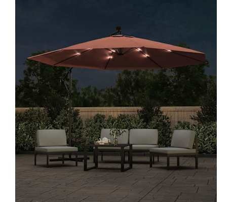 vidaXL Zweefparasol met LED-verlichting 350 cm terracottakleurig