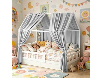 Ruioomeep Huisbed Hemel - Grijze Bedhemelset van 100% Katoen - 67 x 270 cm - 2 stuks