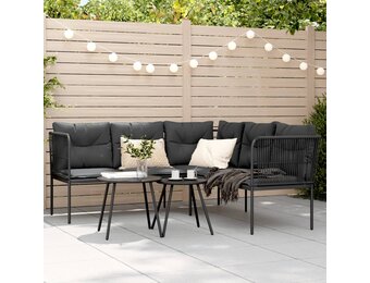 L-vormige tuinbank met kussens van staal en textileen, zwart - 25% korting