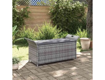 vidaXL Opbergbankje met kussen 138 cm poly rattan grijs