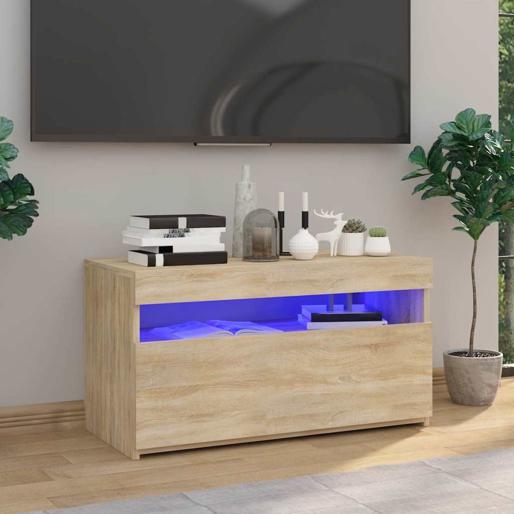 Tv-meubel met LED-verlichting 75x35x40 cm sonoma eikenkleurig - 24% korting