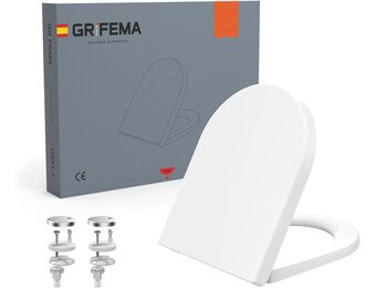 GRIFEMA D-Shape Toiletbril met Soft-Close en Quick-Release - Wit - 46 x 35,5 cm