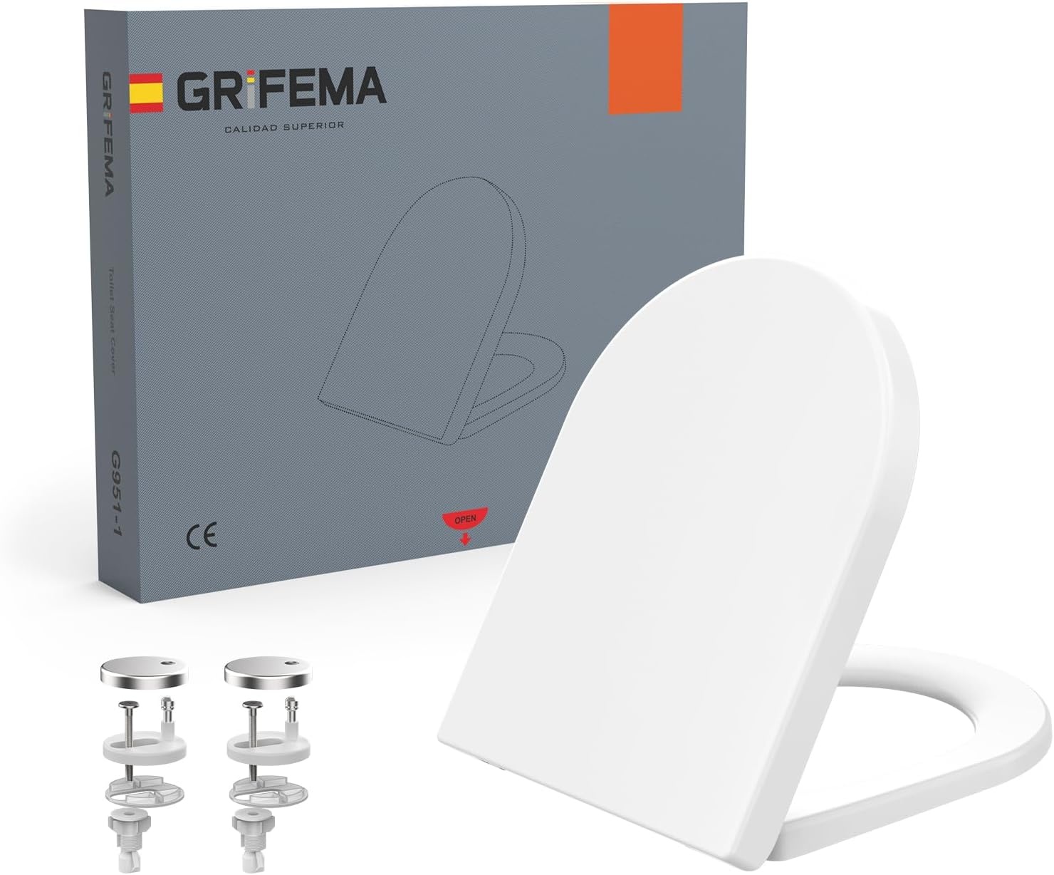 GRIFEMA D-Shape Toiletbril met Soft-Close en Quick-Release - Wit - 46 x 35,5 cm