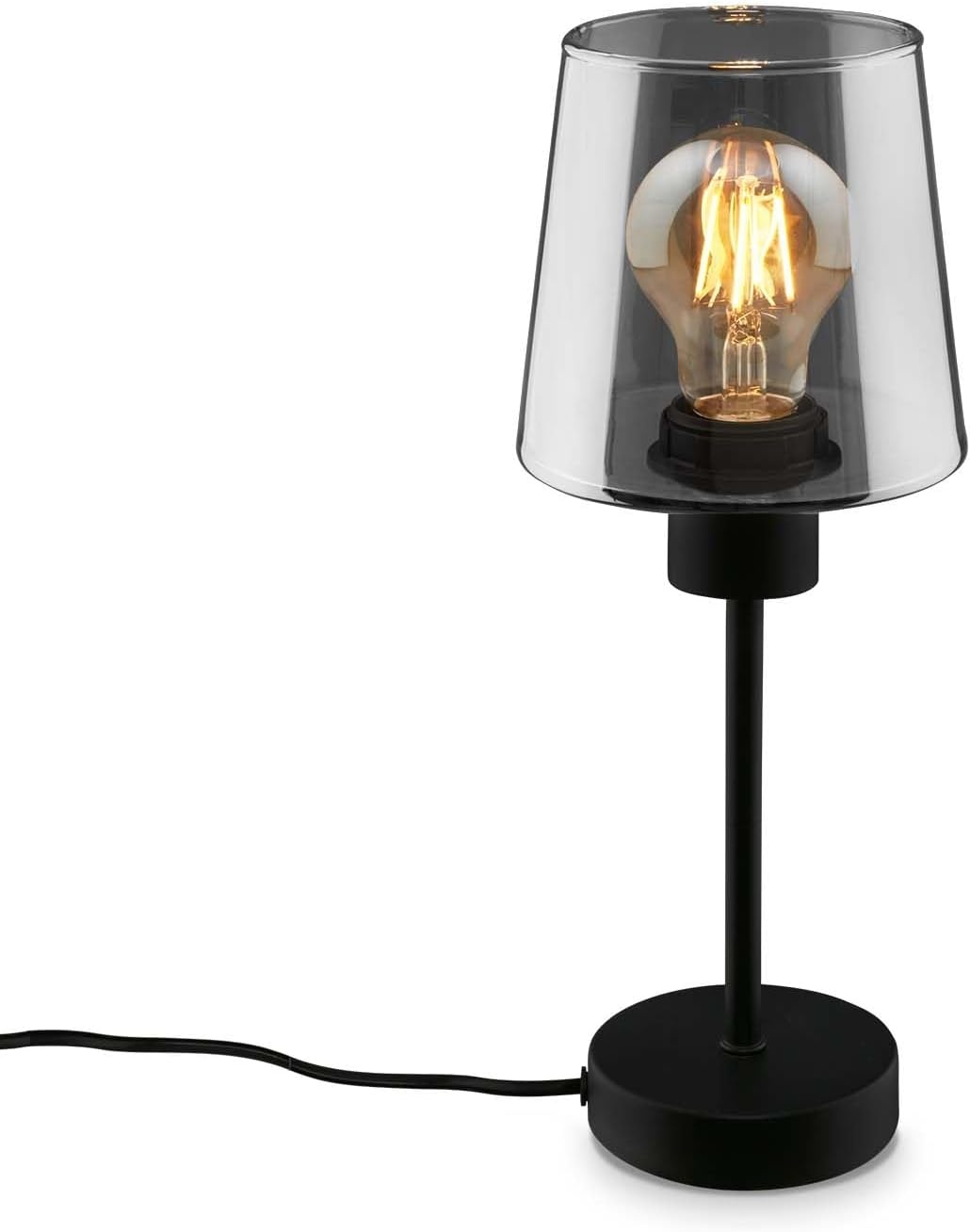 BRILONER - Nachtlampje, rookglas, bureaulamp met kabelschakelaar, tafellamp E27 voor thuiskantoor, leeslamp, zwart