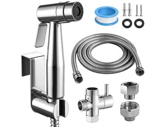 Bidet handdouche set, handheld bidet sproeier roestvrij staal met ventiel T-adapter (G1/2"-3/8"), 150 cm/59 inch slang - en haaktoilet of wandhouder, douchekop luier douche dierenbad