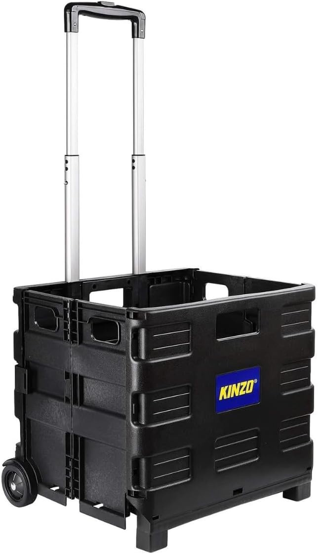 Kinzo Opvouwbare Transporttrolley - Boodschappenkist met Wielen - Zwart - 38 x 36 x 33 cm