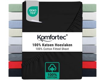 Komfortec Hoeslaken Super King 180x200 cm - 30 cm hoekhoogte - 100% Katoen - Zwart