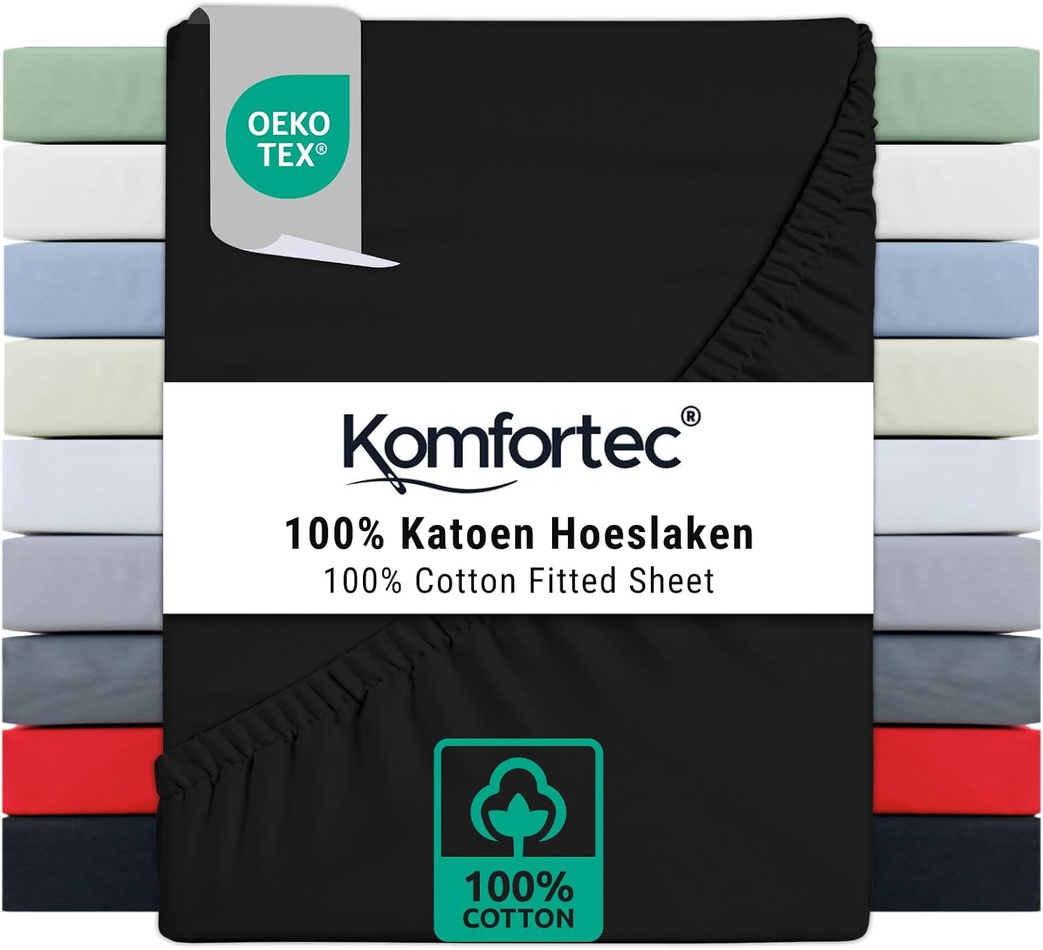 Komfortec Hoeslaken Super King 180x200 cm - 30 cm hoekhoogte - 100% Katoen - Zwart