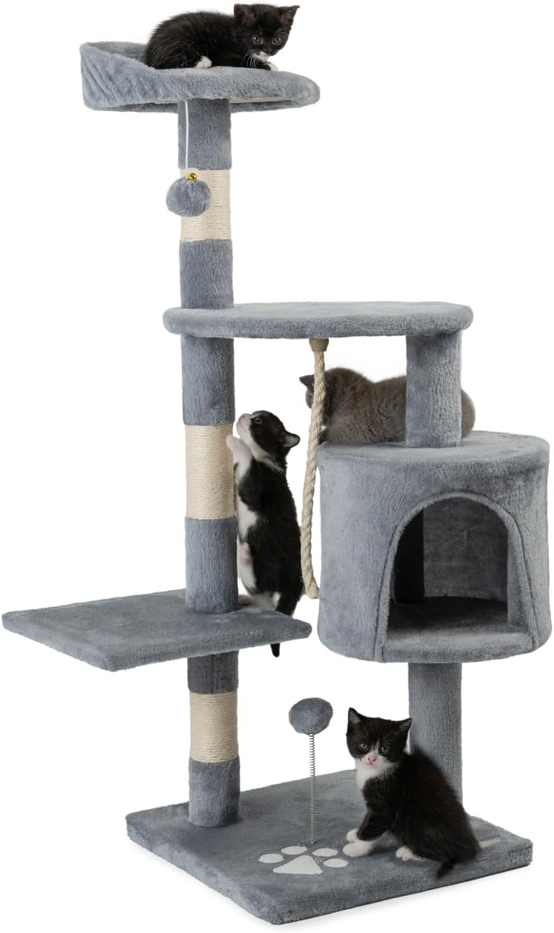 lionto Krabpaal met 2 pluche balletjes en speeltouw, 112 cm, lichtgrijs