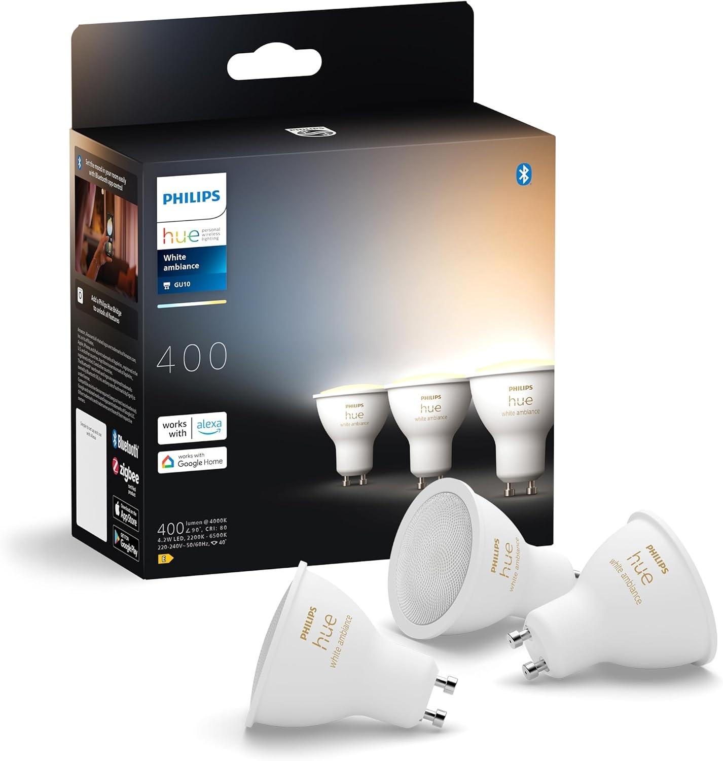 Philips Hue GU10 LED Spotlamp - 3-pack - Warm tot koel wit