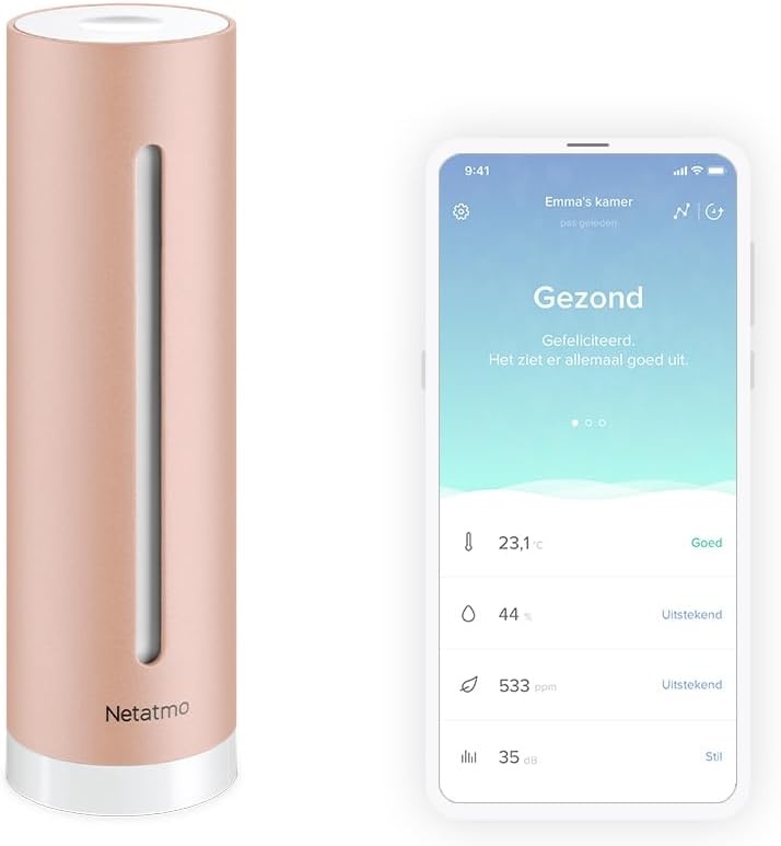 Netatmo Slimme Indoor Luchtkwaliteit Monitor, CO2-sensor, Temperatuur, Vochtigheid, Geluid - Huiscontrole, Gezonde Omgeving, Automatische Waarschuwingen voor Binnen - NHC-EC
